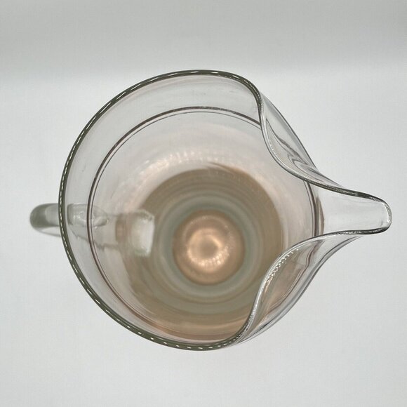 Vintage 60s MCM Glass Pitcher Brass Bottom With 6 Coupe Glasses W/ Gold Trim - Picture 6 of 9